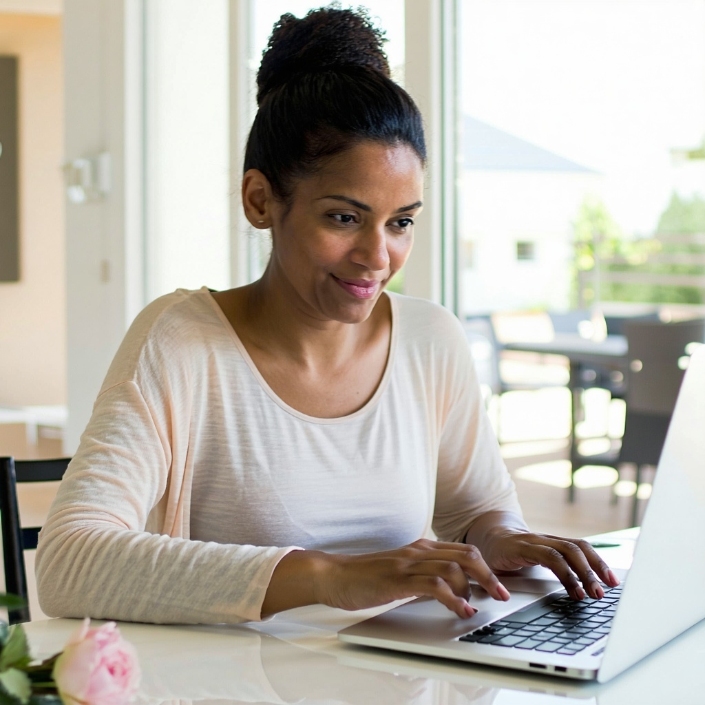 female working from home on a laptop natural