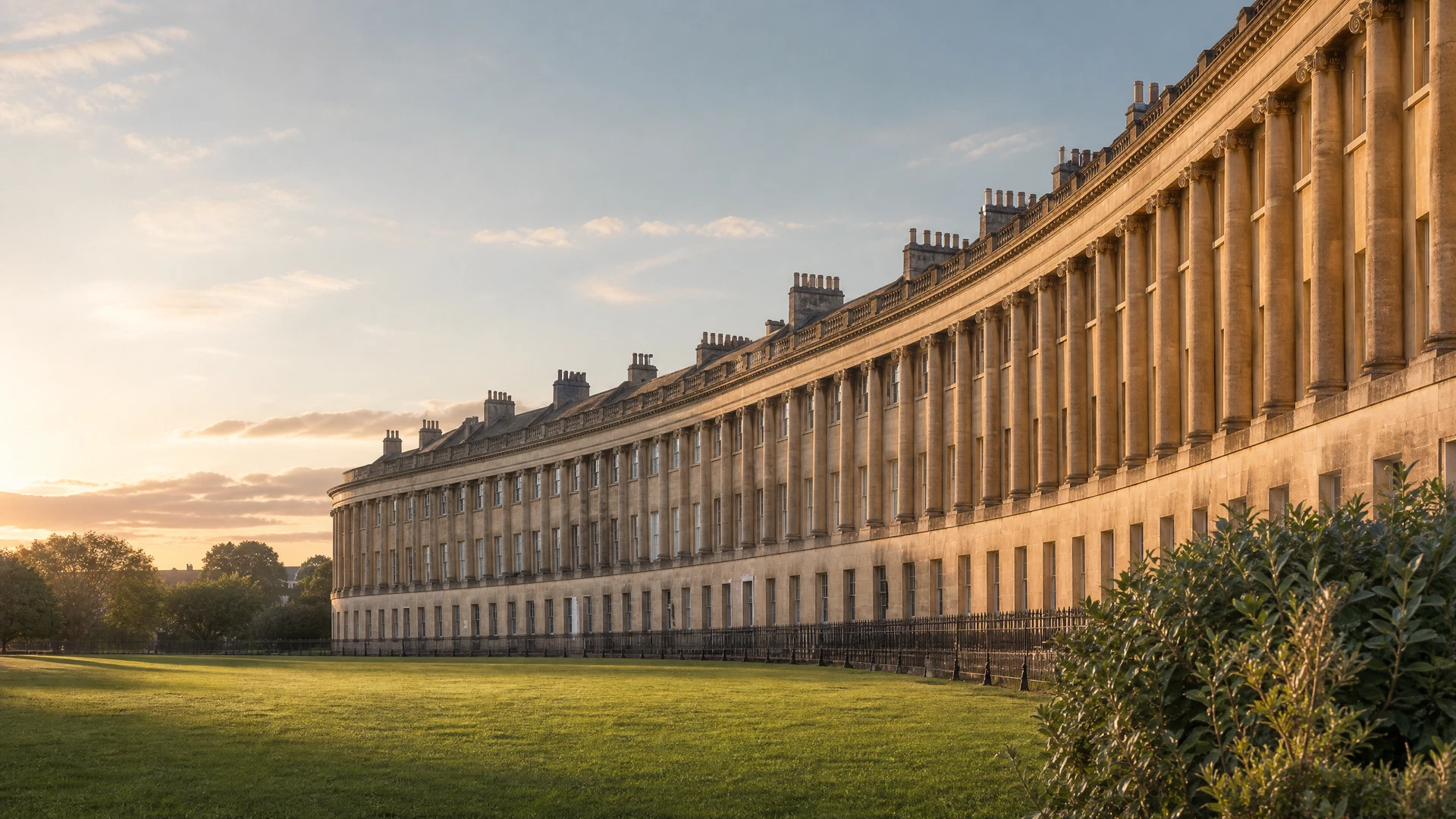 Landmark-oriented editorial image of Bath's Georgian Royal Crescent