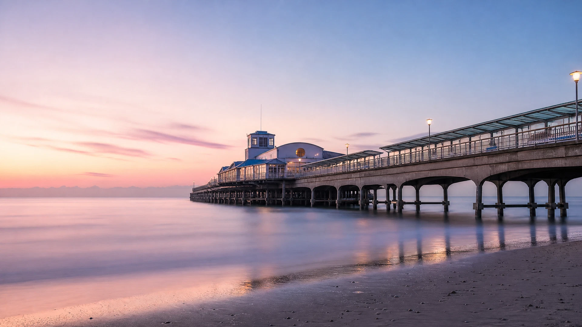 Landmark-oriented editorial image of Bournemouth Pier from the shoreline